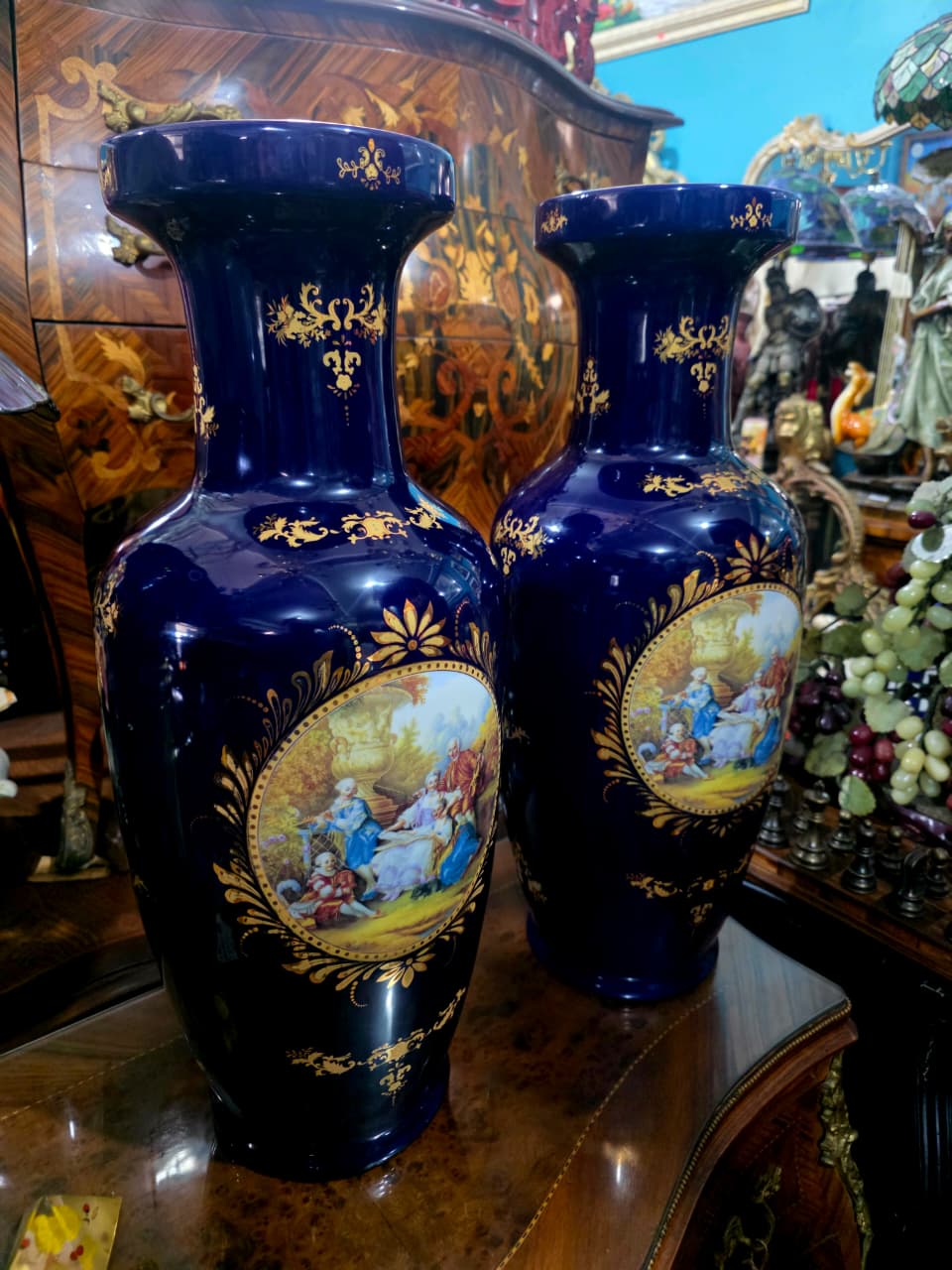 Pair of Cobalt Porcelain Vases with Classical Scenes 🌹🏺