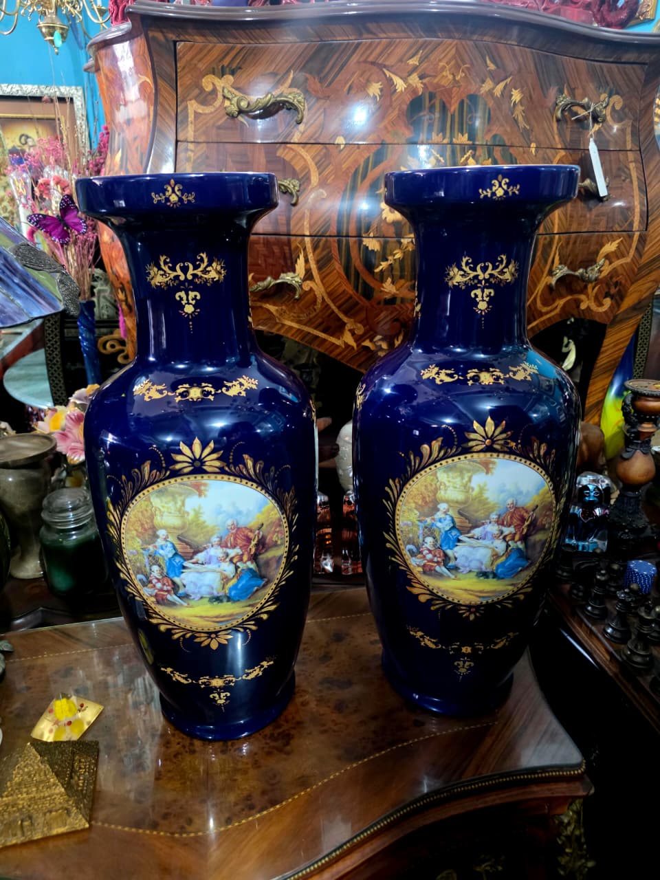 Pair of Cobalt Porcelain Vases with Classical Scenes 🌹🏺