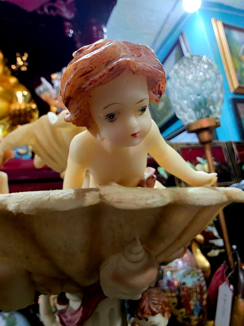 Cherub Fountain with Lilies in Polychrome Resin🕊️