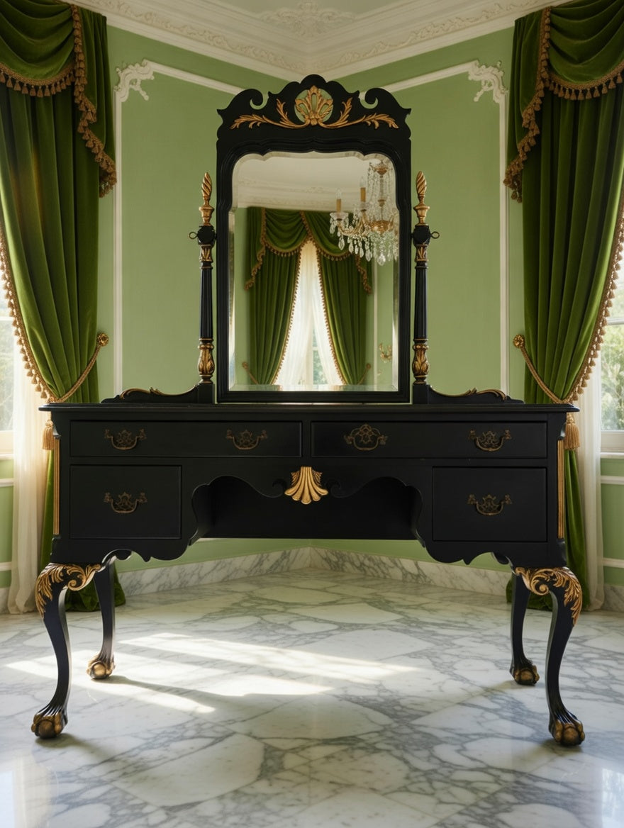 Tocador Chippendale – Negro con Detalles Dorados🌿