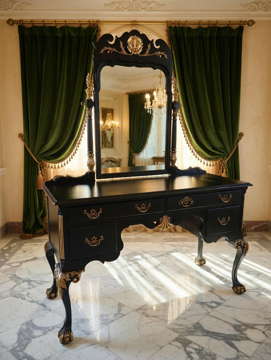 Tocador Chippendale – Negro con Detalles Dorados🌿
