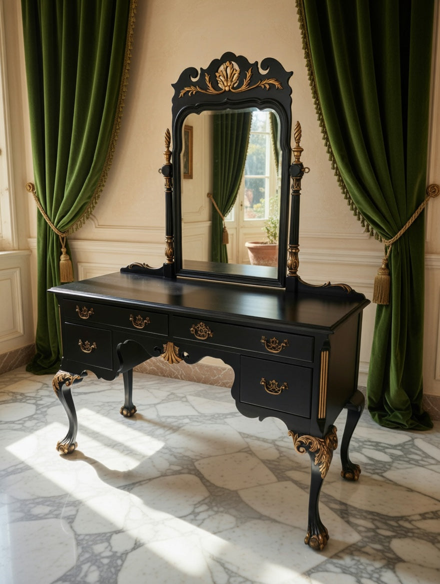 Tocador Chippendale – Negro con Detalles Dorados🌿