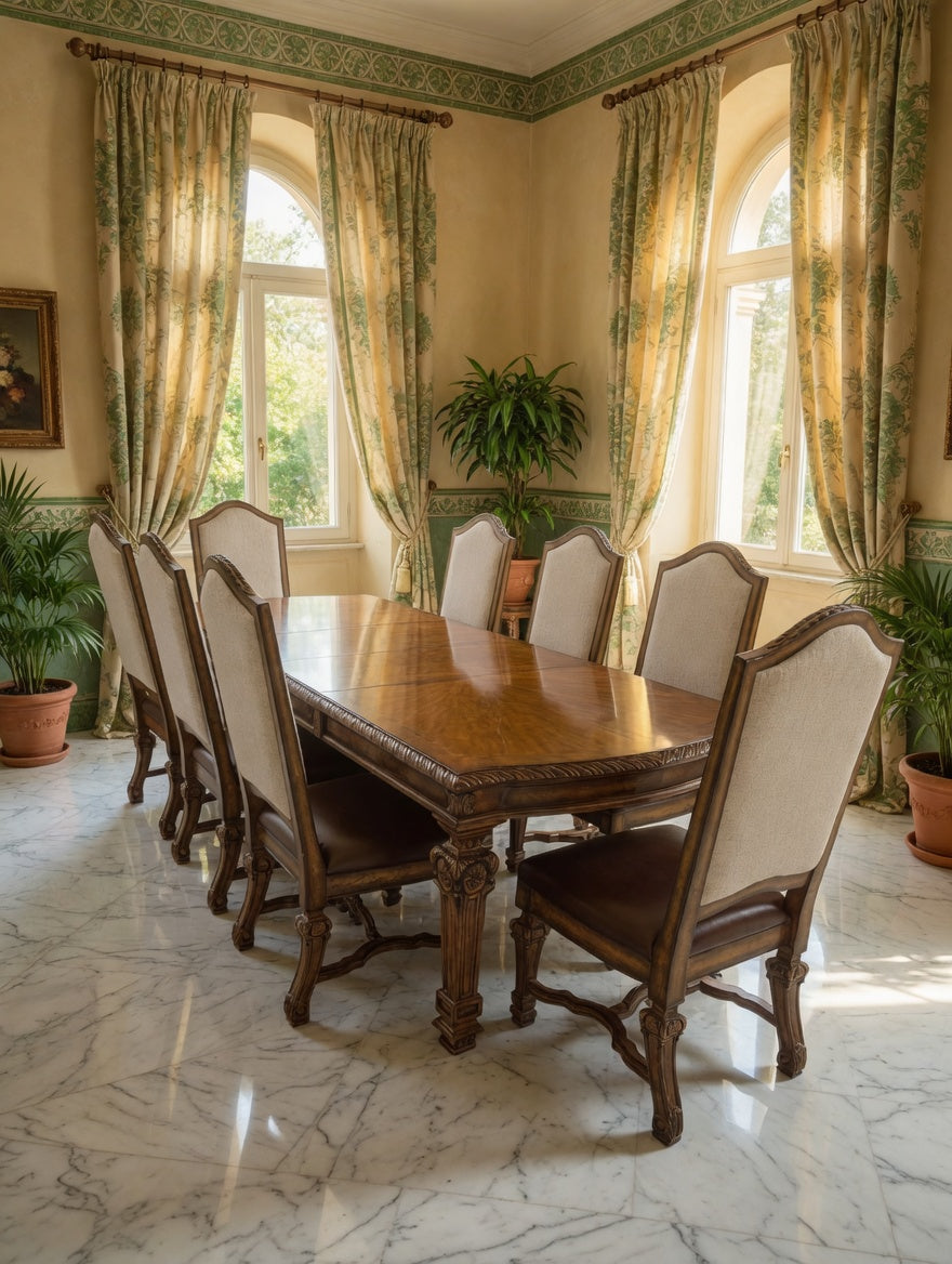 8-Seater Dining Set Casa Mollino Model – Ashley Furniture, Classic Elegance with History ✨🪞🍷