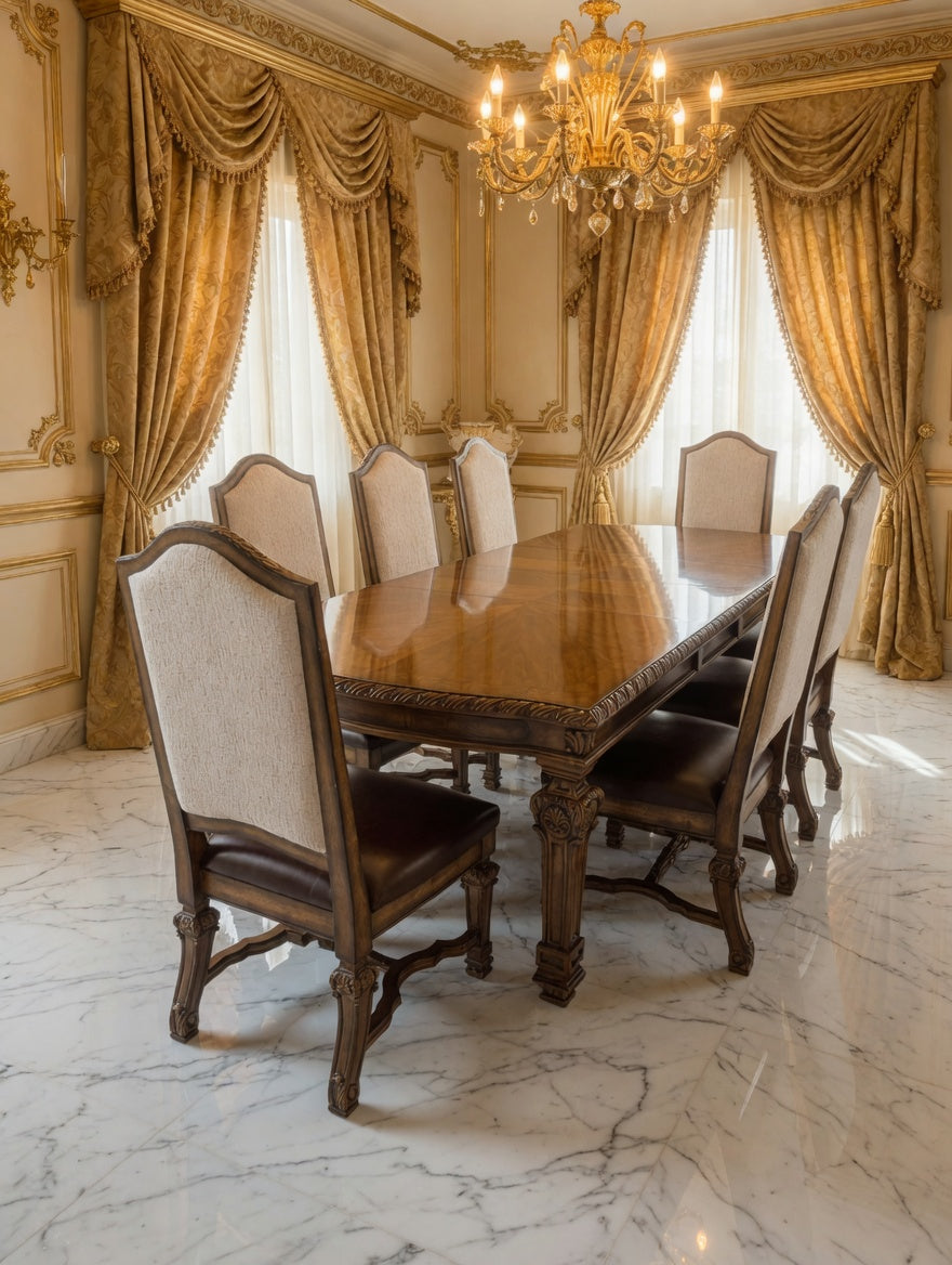 8-Seater Dining Set Casa Mollino Model – Ashley Furniture, Classic Elegance with History ✨🪞🍷