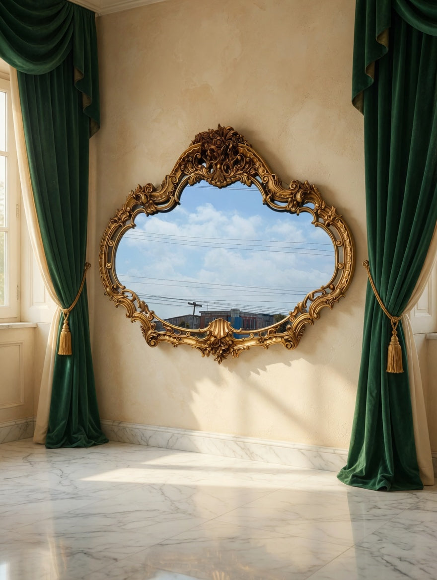 Hollywood Regency Aged Gold Mirror 🪞🍷🌿