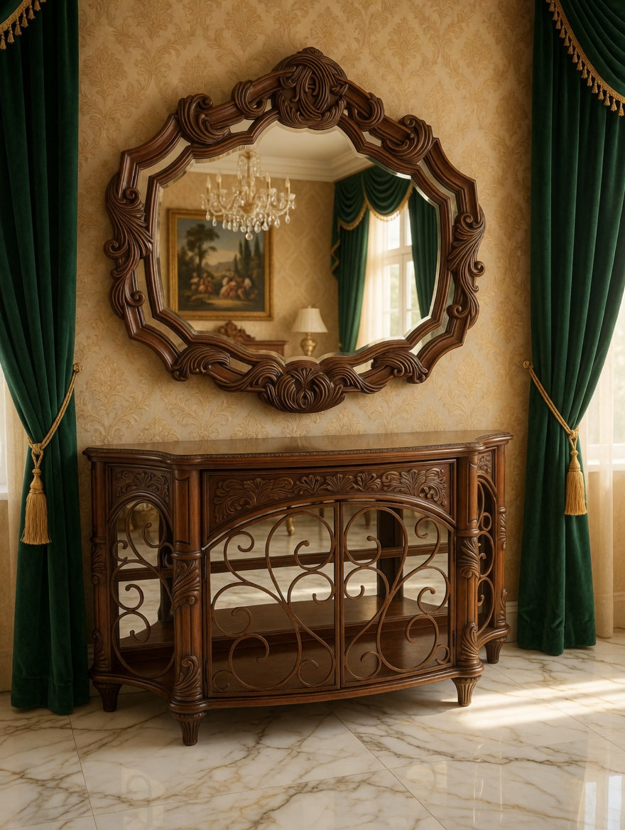 Console with Mirror – AICO Essex Manor 🪞🌿🏛️