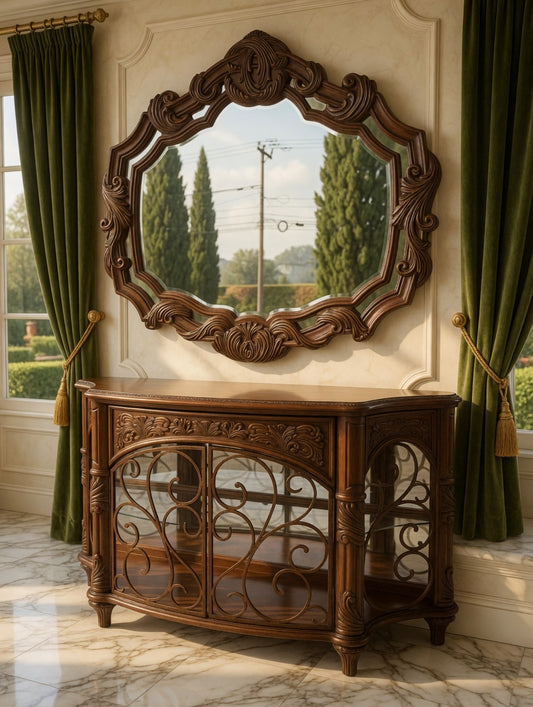 Consola con Espejo – AICO Assex Manor 🪞🌿🏛️