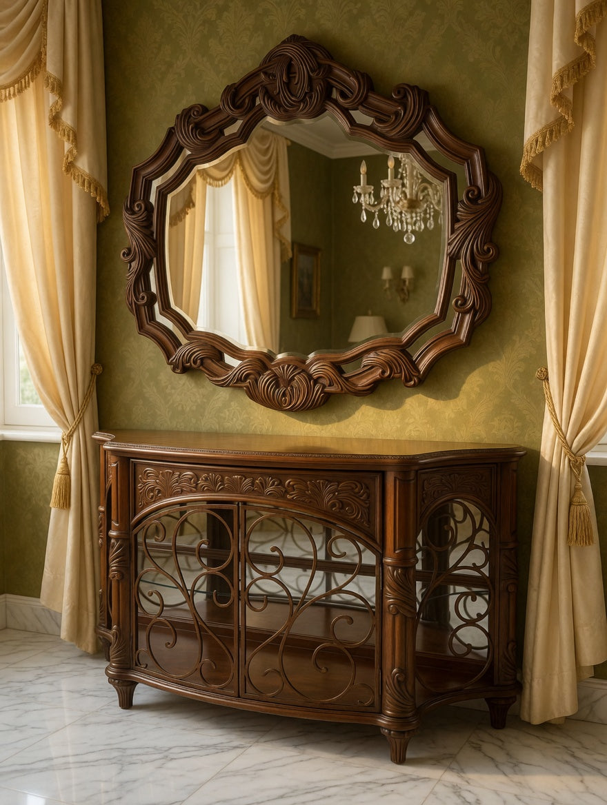 Console with Mirror – AICO Essex Manor 🪞🌿🏛️