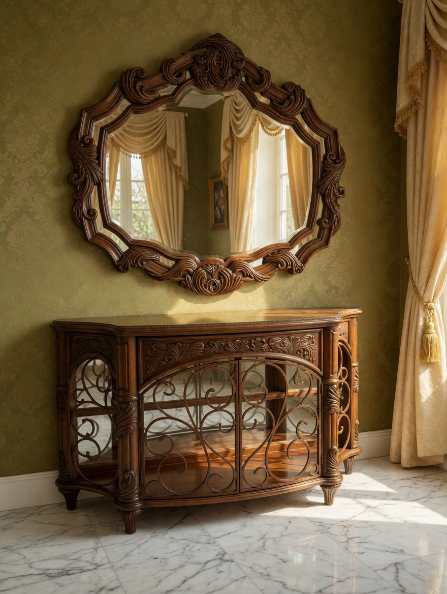 Console with Mirror – AICO Essex Manor 🪞🌿🏛️