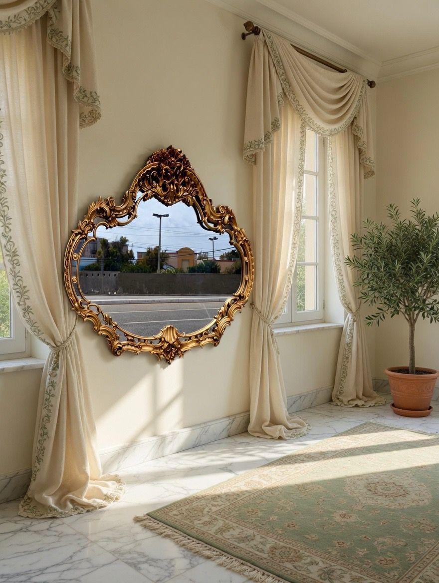 Hollywood Regency Aged Gold Mirror 🪞🍷🌿