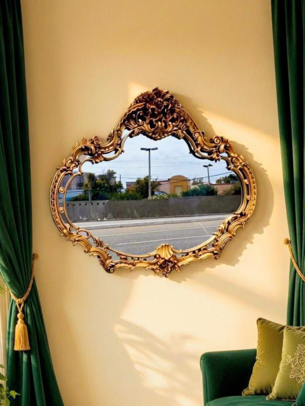 Hollywood Regency Aged Gold Mirror 🪞🍷🌿
