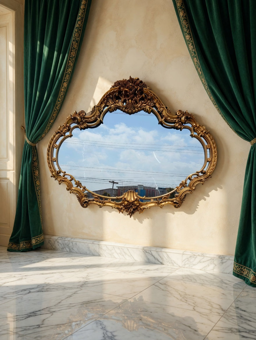 Hollywood Regency Aged Gold Mirror 🪞🍷🌿