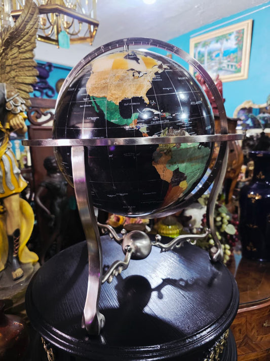 Globo Decorativo en Piedra Onix  – Elegancia Geográfica y Espíritu Clásico 🕰️✨