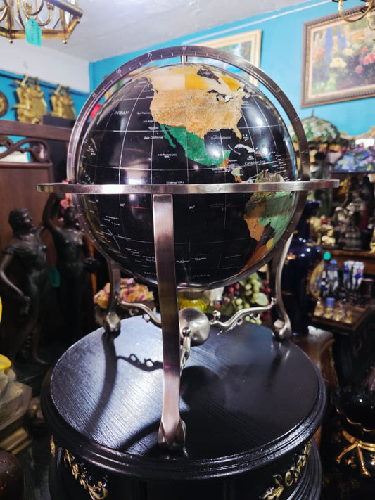 Globo Decorativo en Piedra Onix  – Elegancia Geográfica y Espíritu Clásico 🕰️✨