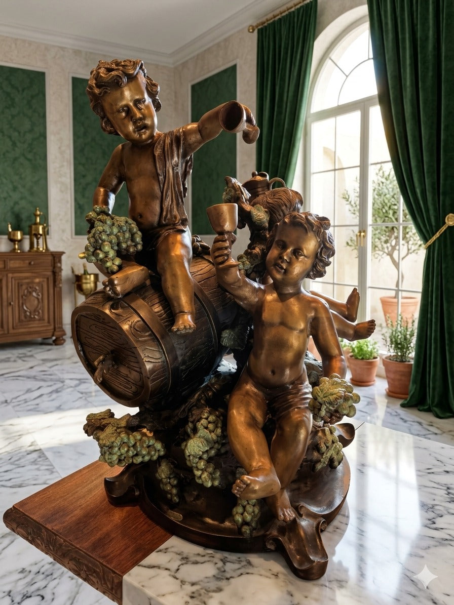 Bronze Sculpture with Bacchic Putti – A Celebration of Wine and Abundance 🌿🪙🍇