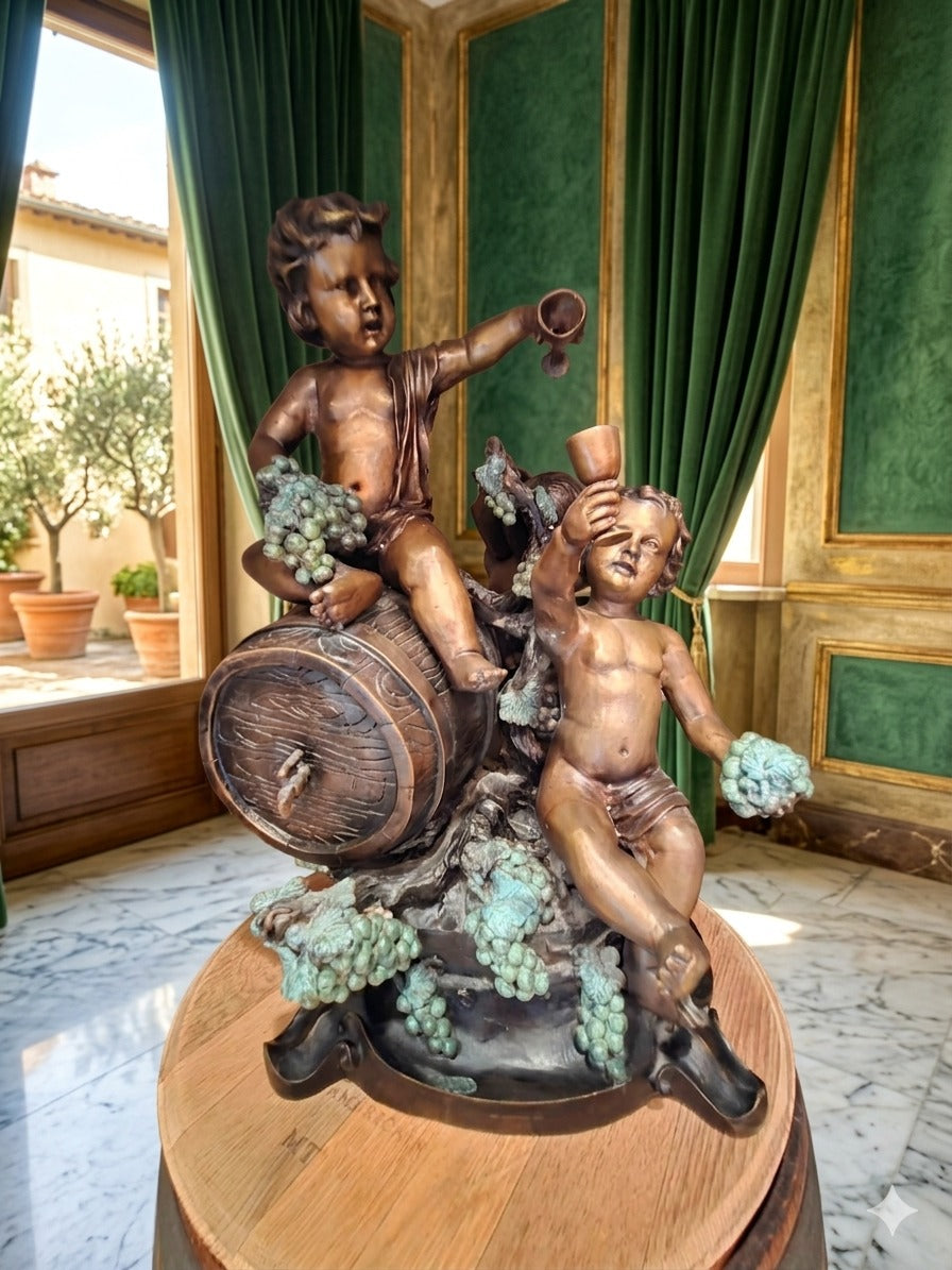 Bronze Sculpture with Bacchic Putti – A Celebration of Wine and Abundance 🌿🪙🍇