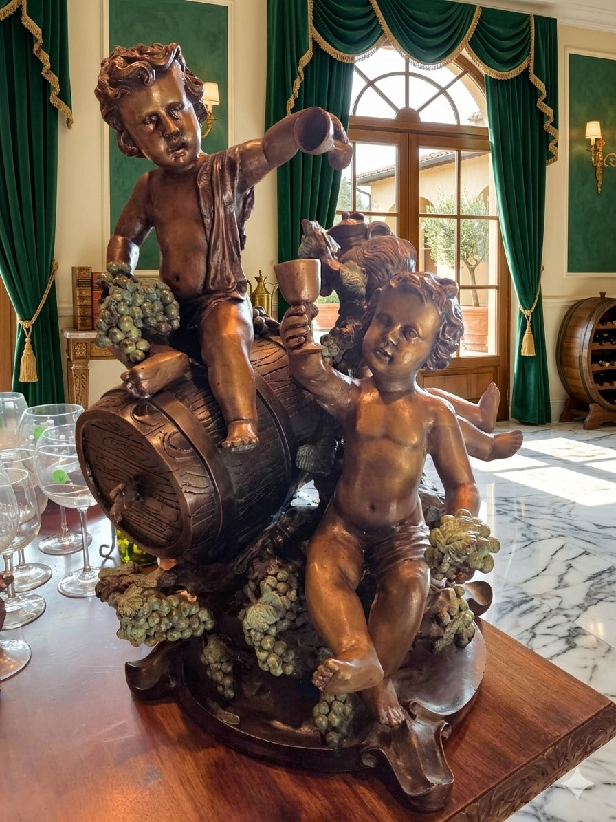 Bronze Sculpture with Bacchic Putti – A Celebration of Wine and Abundance 🌿🪙🍇