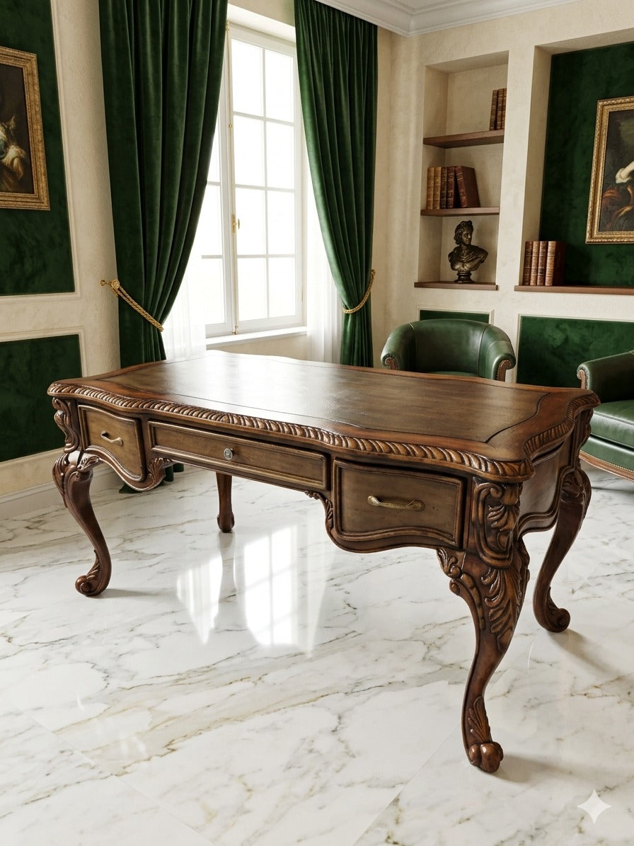 Mahogany Mother of Pearl Desk with Leather Top – Majesty and Distinction 🕰️⚜️✨