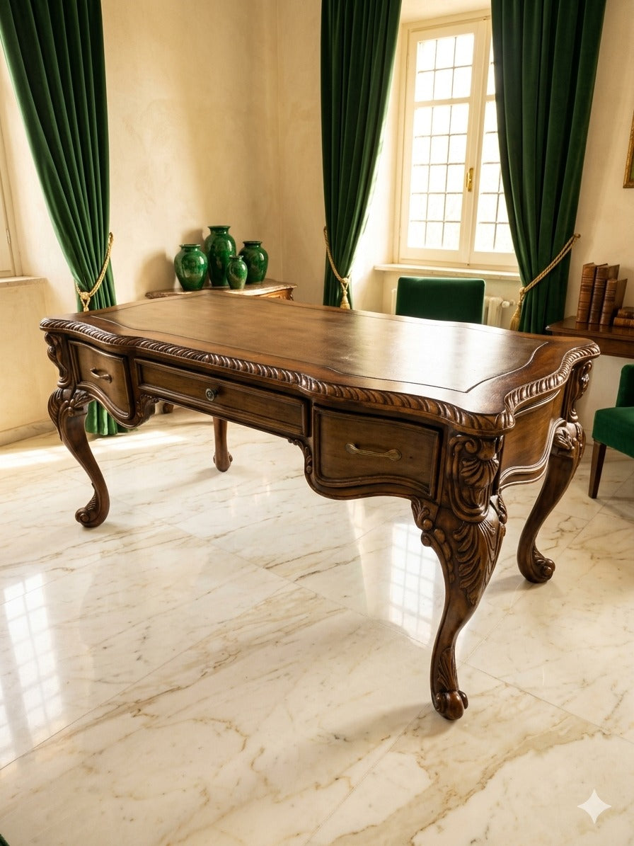 Mahogany Mother of Pearl Desk with Leather Top – Majesty and Distinction 🕰️⚜️✨