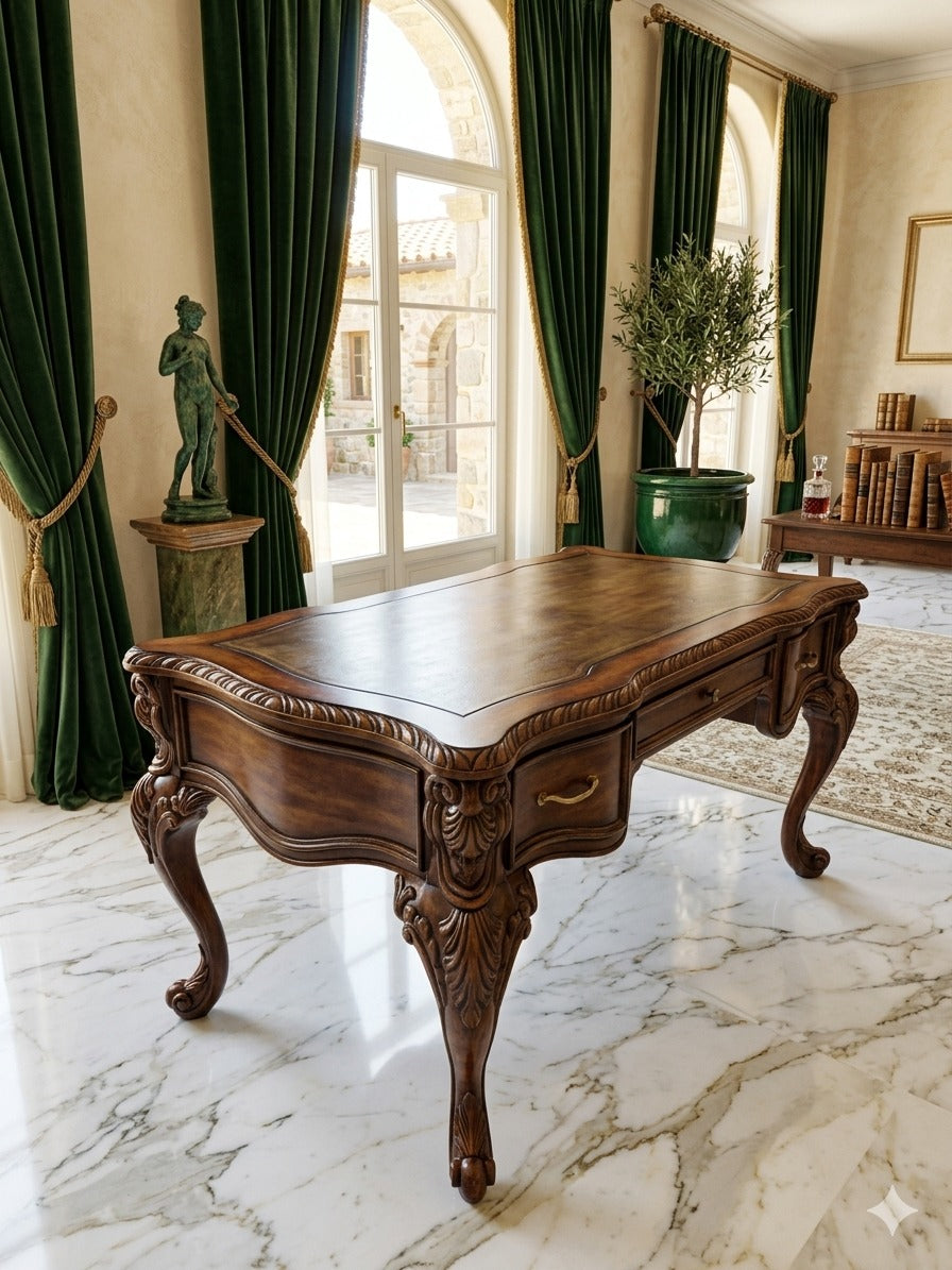 Mahogany Mother of Pearl Desk with Leather Top – Majesty and Distinction 🕰️⚜️✨
