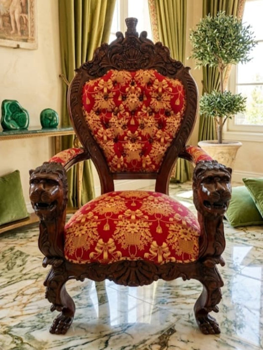 Sillon Trono Tallado en Caoba – Poder y Distinción 🪞🌿🪶
