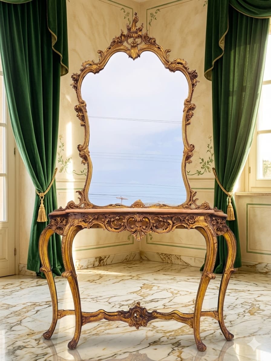 Italian Console Set with Marble Top and Mirror – Louis XV Style (1890–1919) 🌿🏛️🌿