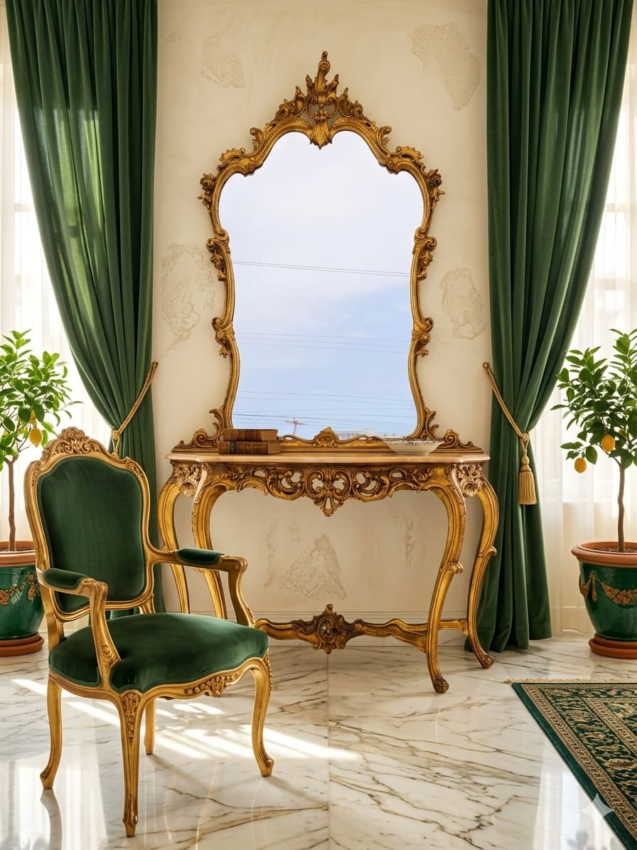 Italian Console Set with Marble Top and Mirror – Louis XV Style (1890–1919) 🌿🏛️🌿