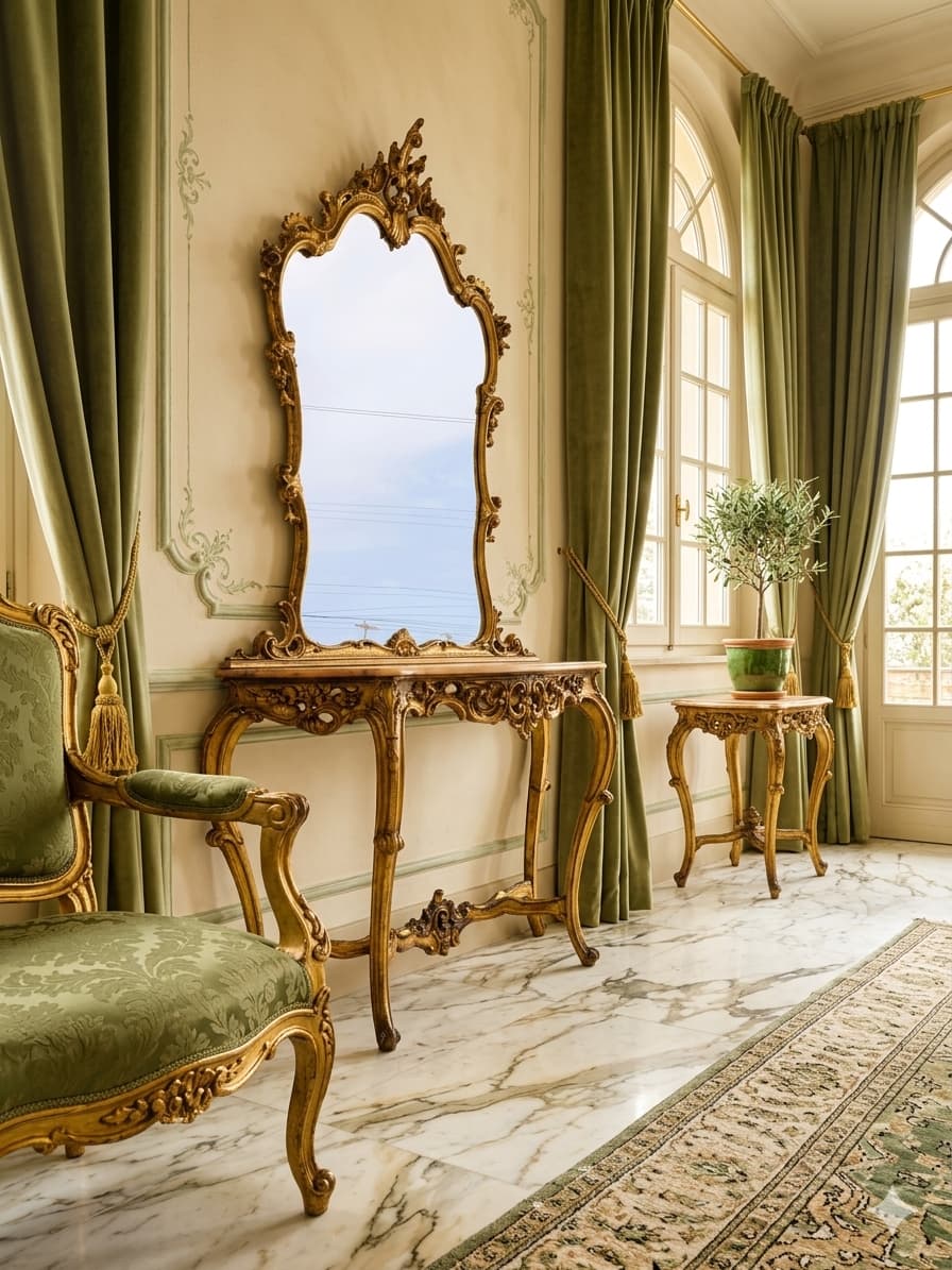 Italian Console Set with Marble Top and Mirror – Louis XV Style (1890–1919) 🌿🏛️🌿