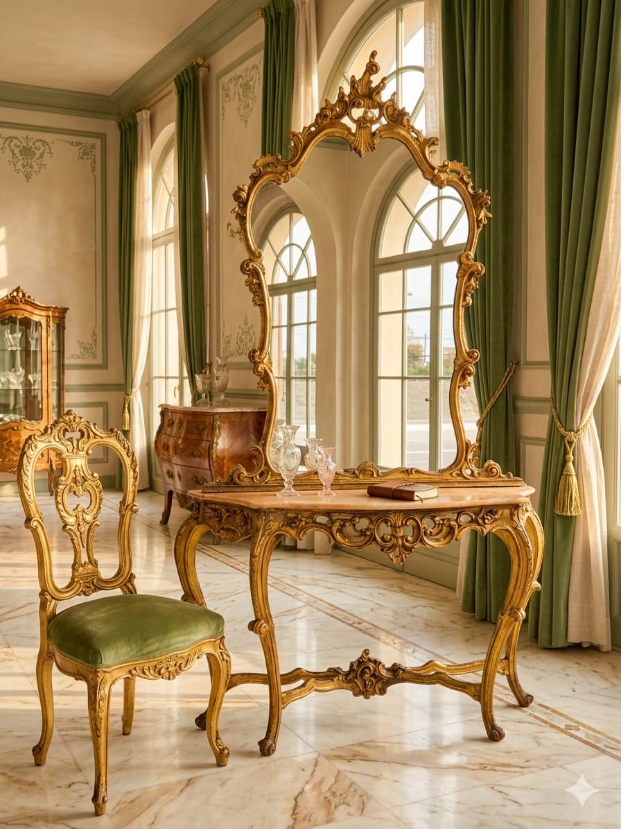 Italian Console Set with Marble Top and Mirror – Louis XV Style (1890–1919) 🌿🏛️🌿
