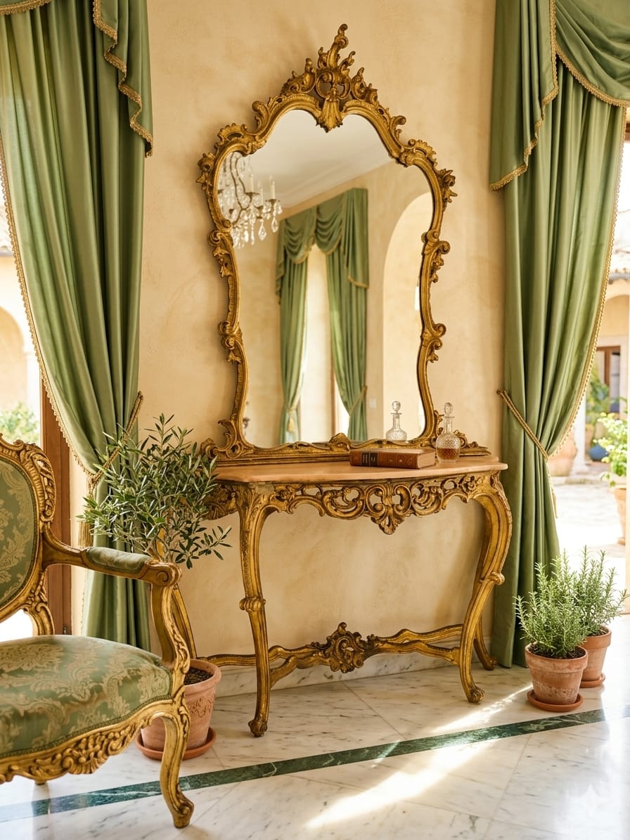Italian Console Set with Marble Top and Mirror – Louis XV Style (1890–1919) 🌿🏛️🌿