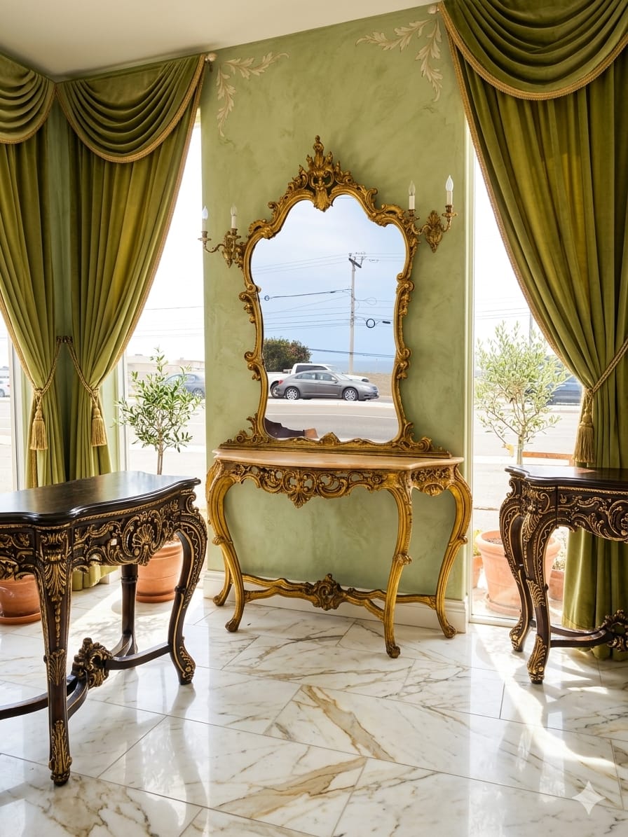 Italian Console Set with Marble Top and Mirror – Louis XV Style (1890–1919) 🌿🏛️🌿