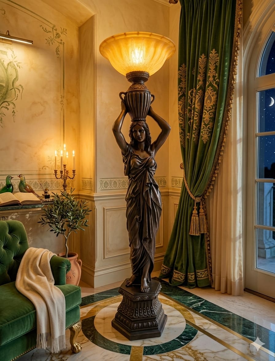 Art Nouveau Sculptural Lamp with Torch – Torchère Art Nouveau🌿🕯️🌿