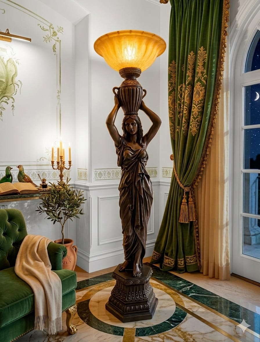 Art Nouveau Sculptural Lamp with Torch – Torchère Art Nouveau🌿🕯️🌿