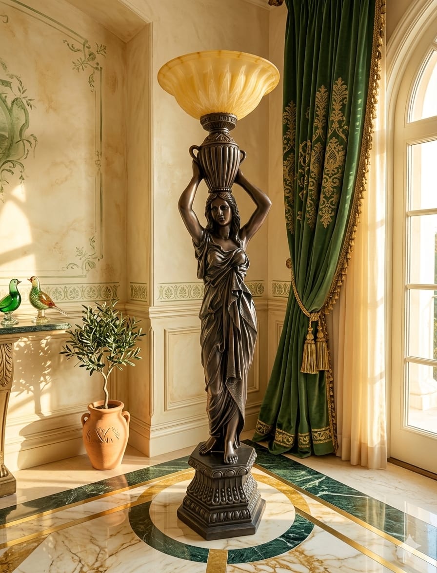 Art Nouveau Sculptural Lamp with Torch – Torchère Art Nouveau🌿🕯️🌿