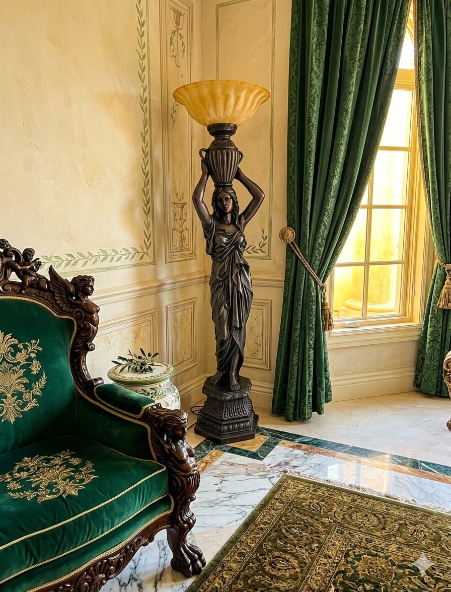 Art Nouveau Sculptural Lamp with Torch – Torchère Art Nouveau🌿🕯️🌿