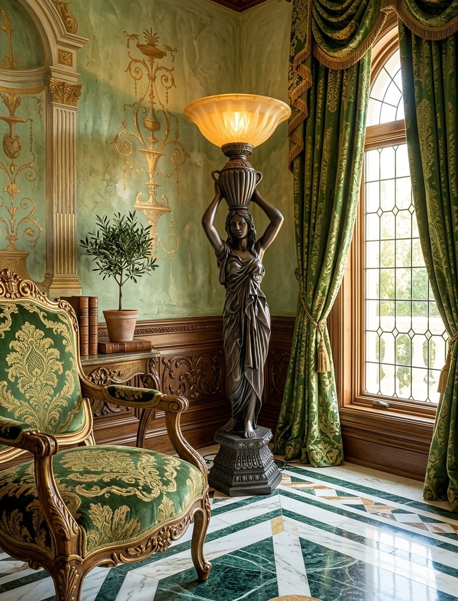 Art Nouveau Sculptural Lamp with Torch – Torchère Art Nouveau🌿🕯️🌿