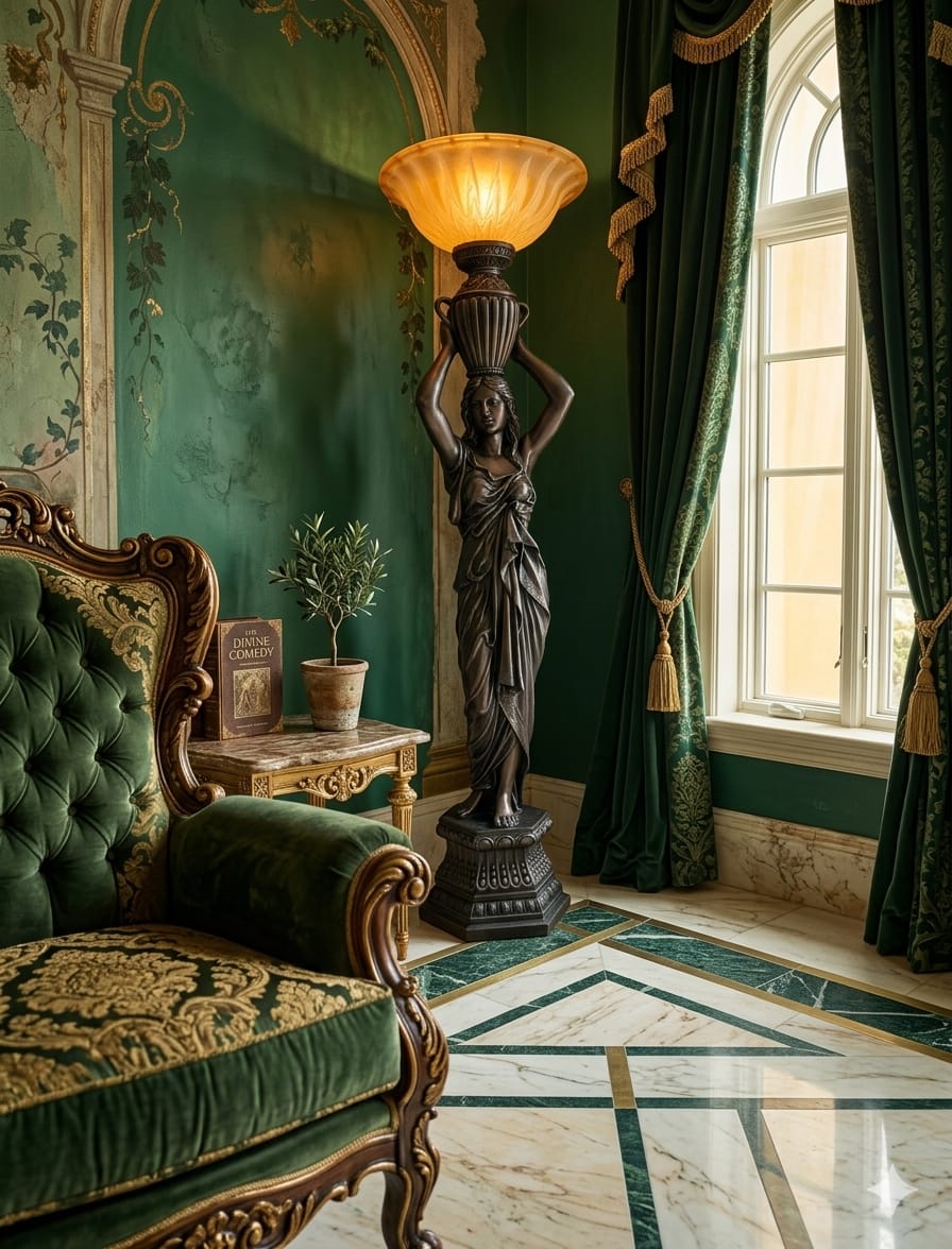 Art Nouveau Sculptural Lamp with Torch – Torchère Art Nouveau🌿🕯️🌿
