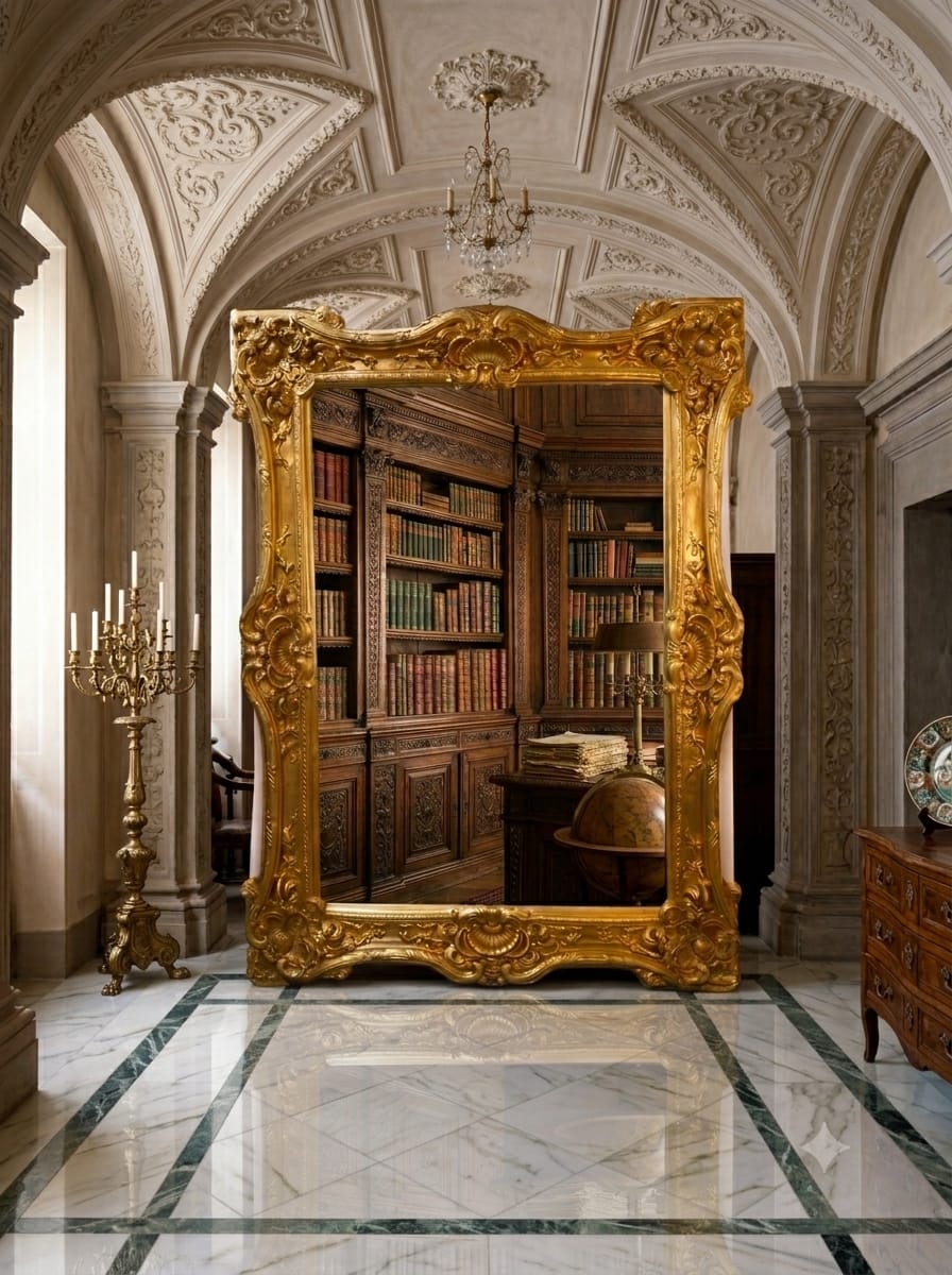 Espejo Grande Italiano Antiguo, Color Oro Estilo Venenciano🪞