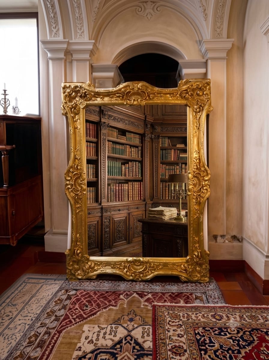 Espejo Grande Italiano Antiguo, Color Oro Estilo Venenciano🪞