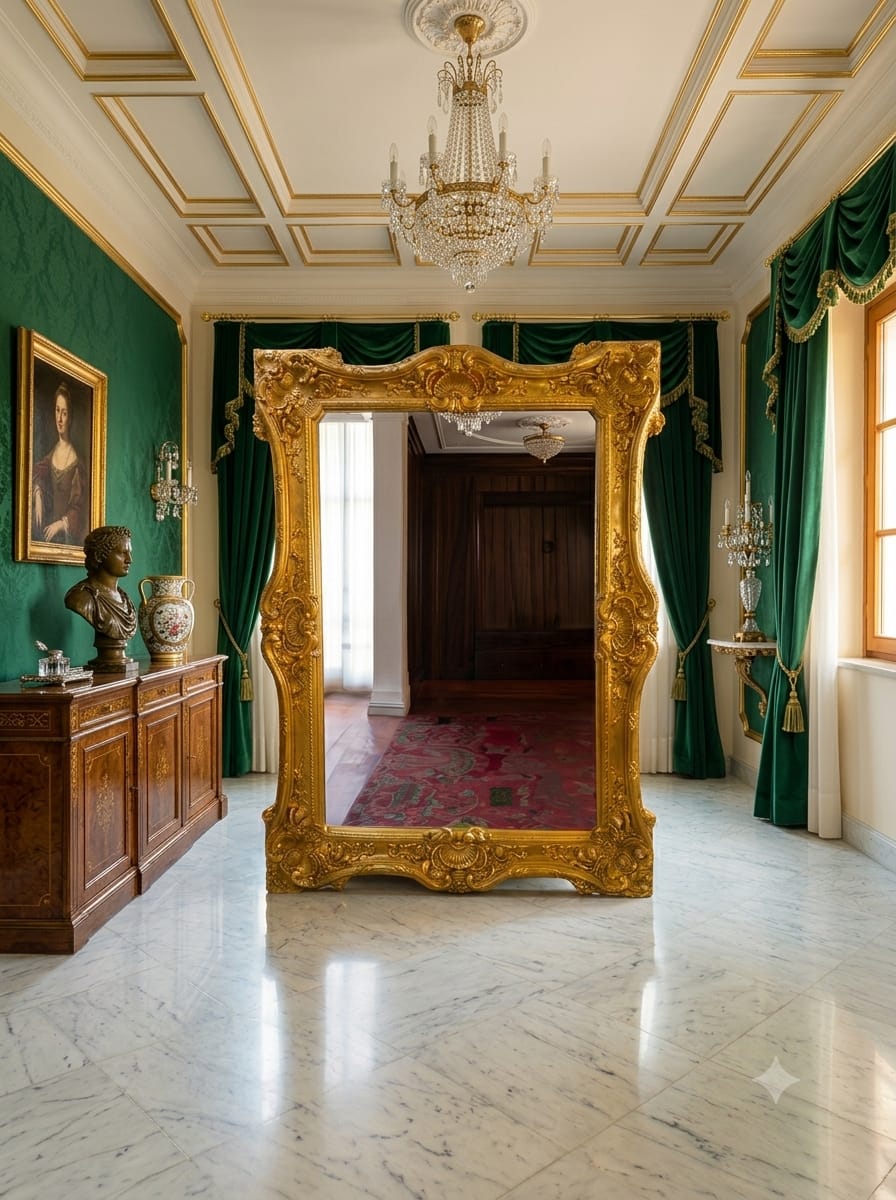 Espejo Grande Italiano Antiguo, Color Oro Estilo Venenciano🪞