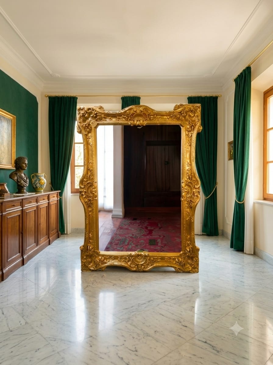 Espejo Grande Italiano Antiguo, Color Oro Estilo Venenciano🪞