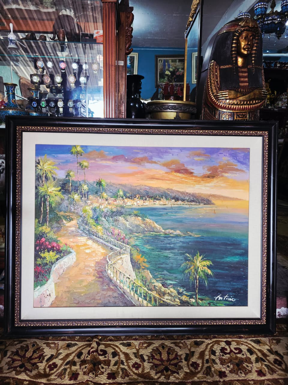 Paisaje costero al atardecer – Firmado Artemio🖌️