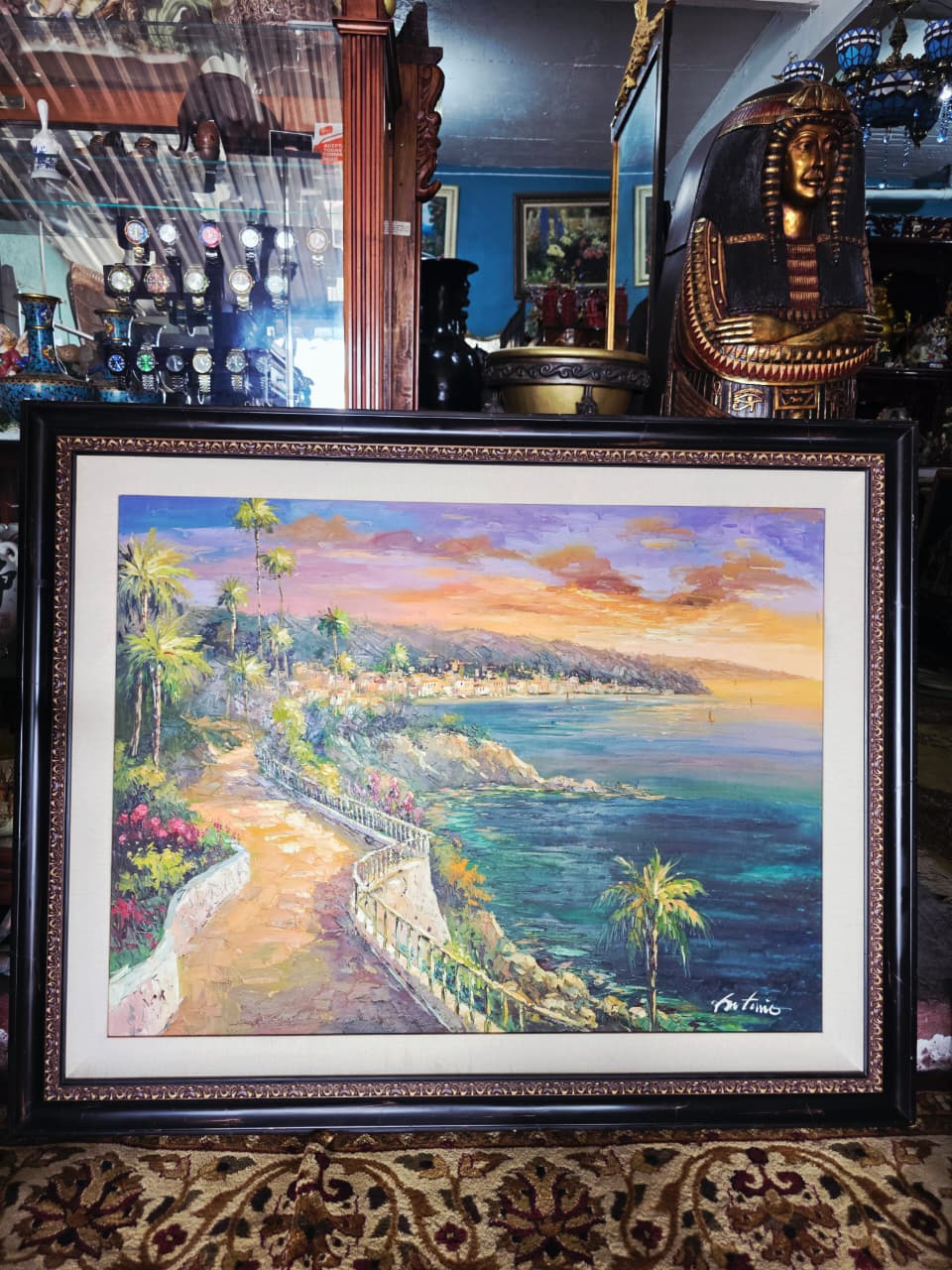 Paisaje costero al atardecer – Firmado Artemio🖌️