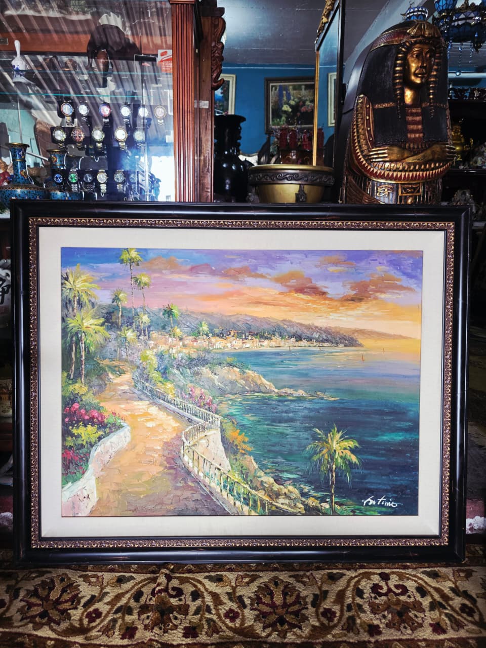 Paisaje costero al atardecer – Firmado Artemio🖌️