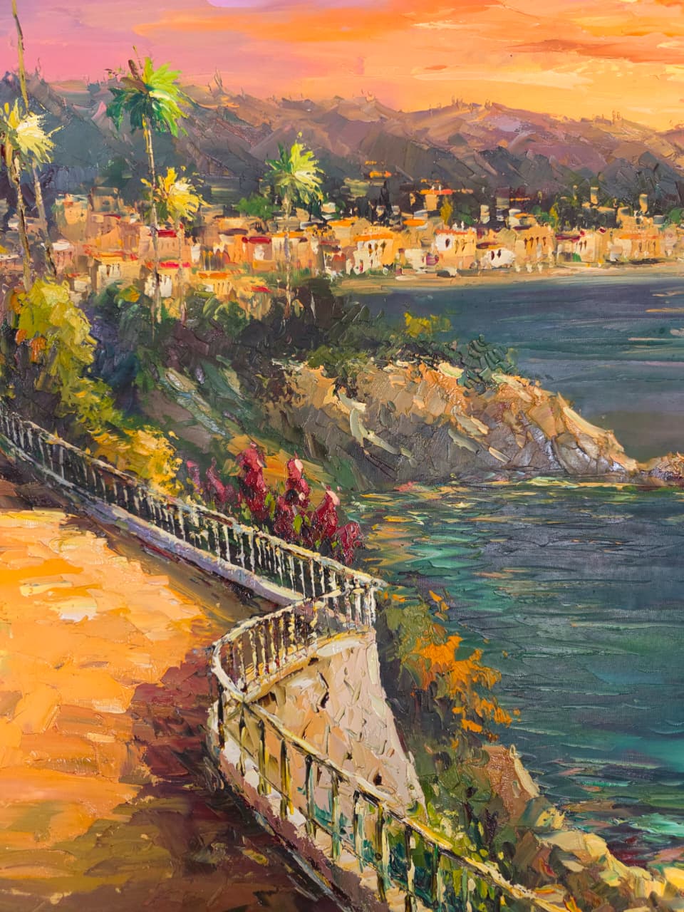 Paisaje costero al atardecer – Firmado Artemio🖌️
