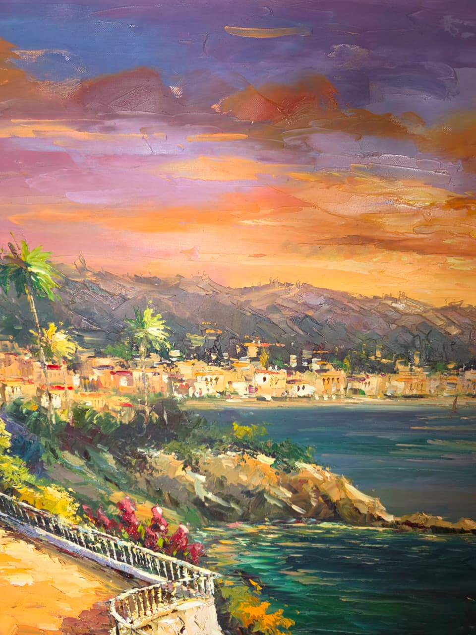 Paisaje costero al atardecer – Firmado Artemio🖌️