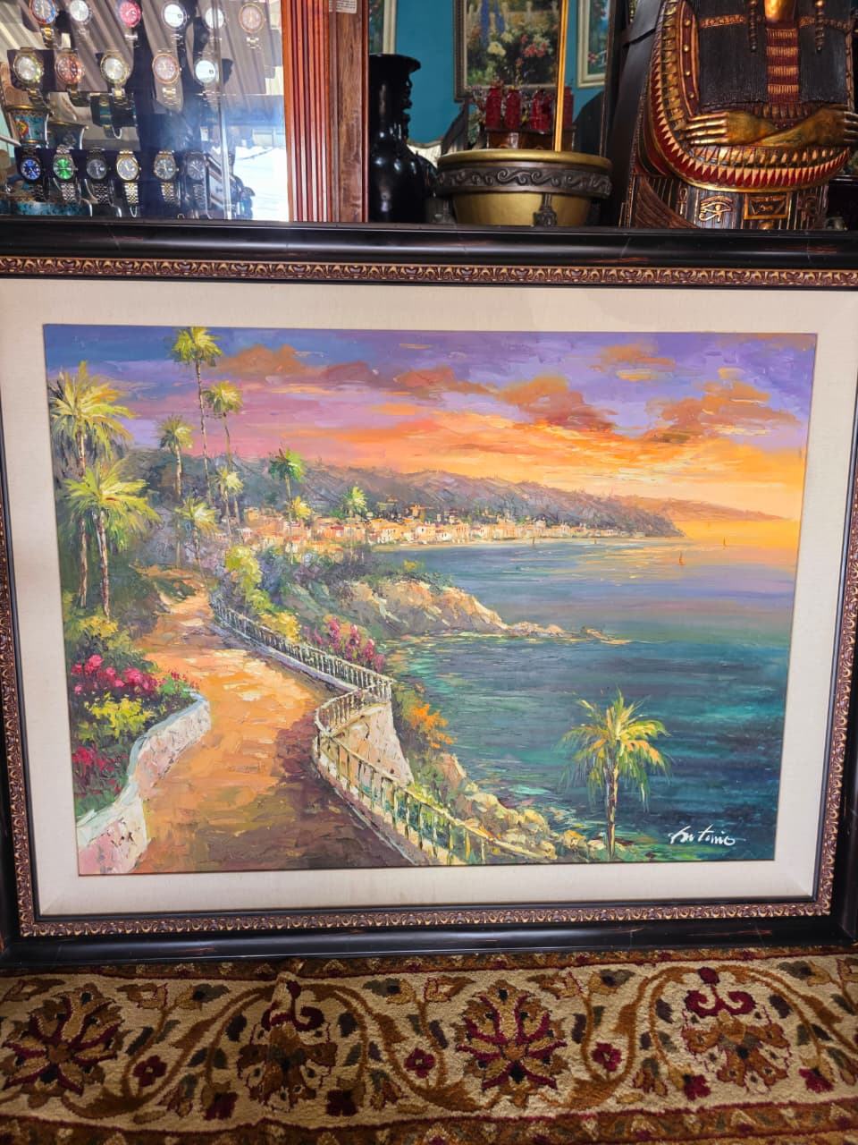 Paisaje costero al atardecer – Firmado Artemio🖌️
