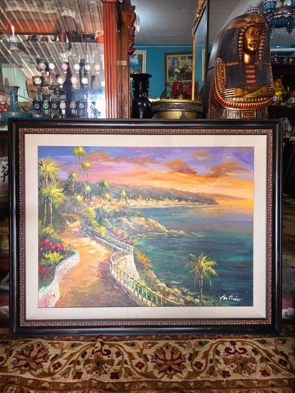 Paisaje costero al atardecer – Firmado Artemio🖌️
