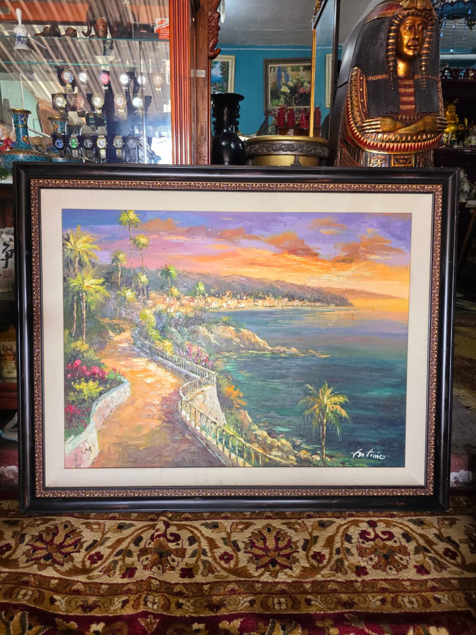 Paisaje costero al atardecer – Firmado Artemio🖌️