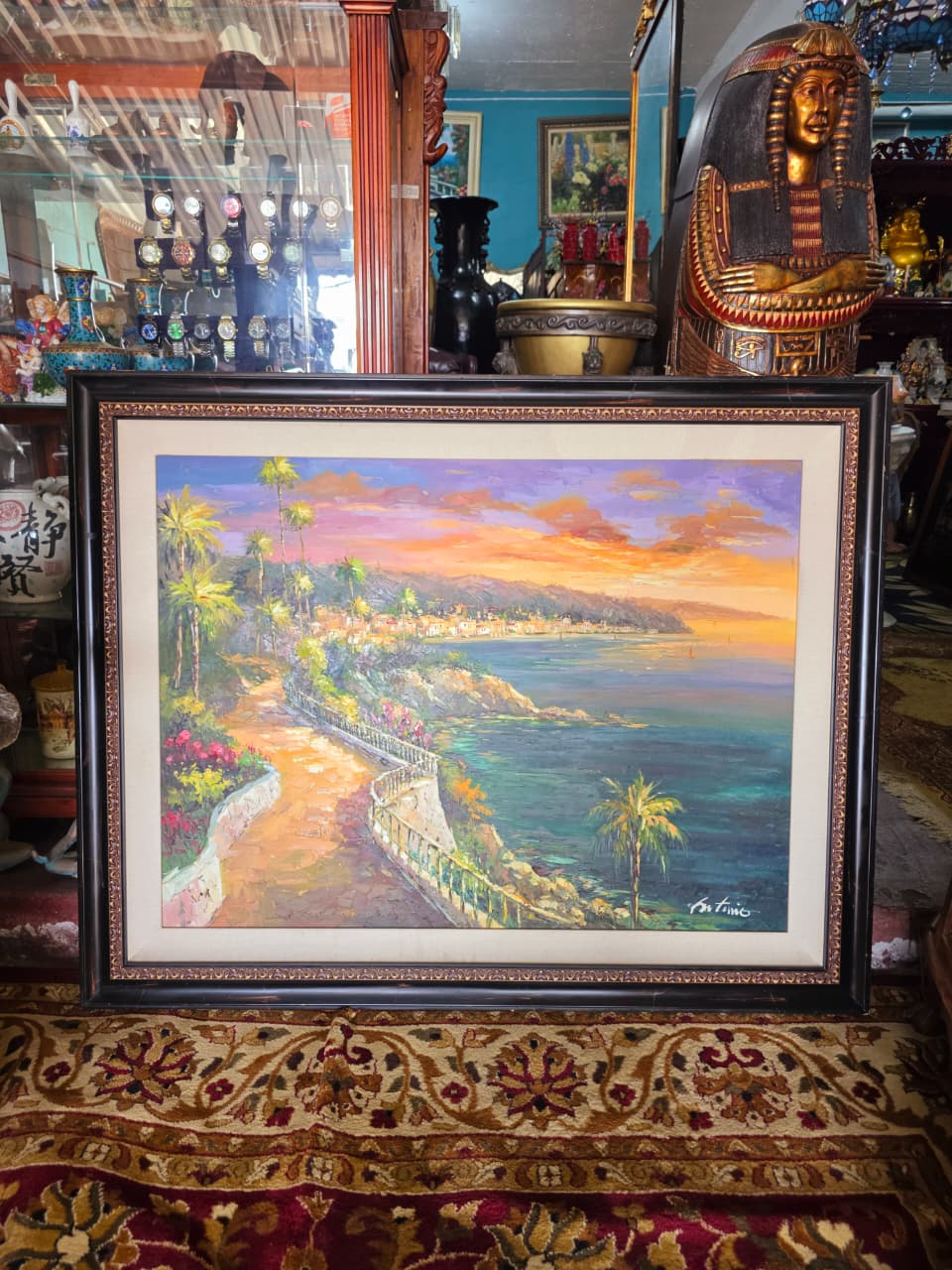 Paisaje costero al atardecer – Firmado Artemio🖌️